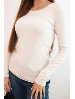 Dámský viskózový svetr s kulatým výstřihem a model 21412200 střihem béžový - K-Fashion