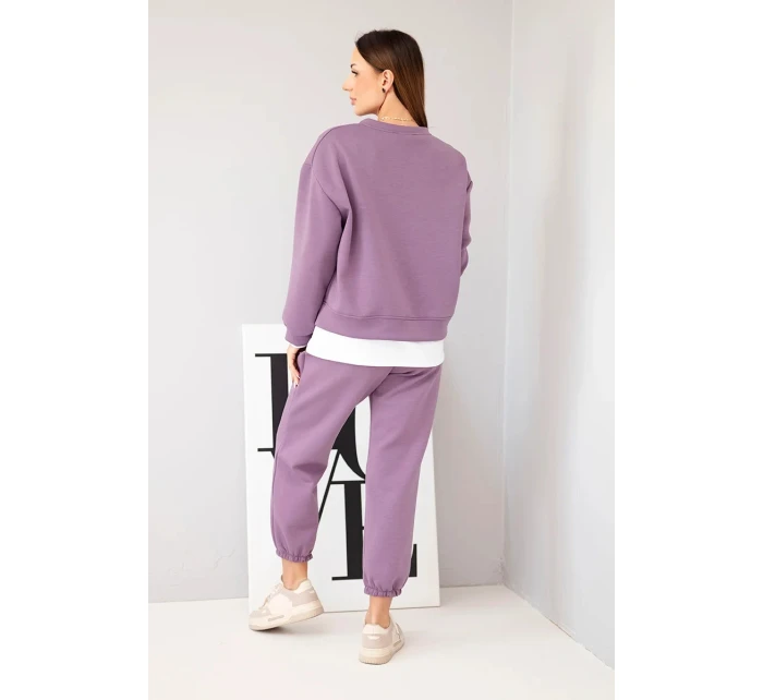 Dámský komplet s s volnou mikinou a tepláky fialový model 21808629 - K-Fashion Dámský komplet s s volnou mikinou a tepláky fialový model 21808629 - K-Fashion