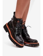 Botki Damskie Z Lakierowanej Skóry Naturalnej Ocieplane Artiker 57C0061 Czarne