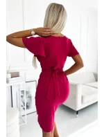 479-4 Šaty NINA s obálkovým výstrihom, rukávmi a opaskom - FUXY 479-4 Šaty NINA s obálkovým výstrihom, rukávmi a opaskom - FUXY