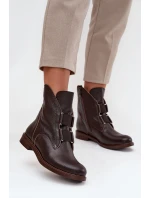 Botki Damskie Z Naturalnej Skóry Na Płaskim Obcasie Zazoo 3842 Czekoladowe