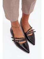 Dámske lakované baleríny s remienkami Palenna - čierne