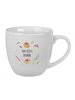Personalizovaný keramický hrnček s objemom 400 ml pre pani učiteľku/pána učiteľa (učebné pomôcky)