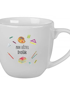 Personalizovaný keramický hrnček s objemom 400 ml pre pani učiteľku/pána učiteľa (učebné pomôcky)