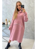 Zateplené šaty s kapucňou tmavo ružové