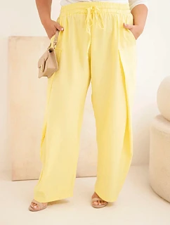 Dámské bavlněné kalhoty Plus Size s gumou v pase žluté