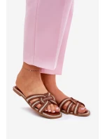 Klapki Damskie Płaskie Z Przeplatającymi Się Paskami Brązowe Acimine Klapki Damskie Płaskie Z Przeplatającymi Się Paskami Brązowe Acimine