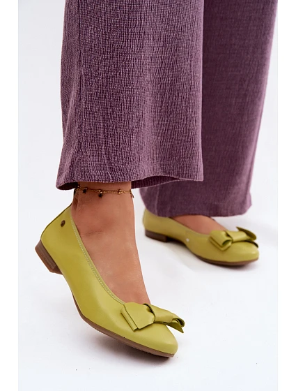 Kožené baleríny s mašlí Maciejka P6802-09 Limetkové