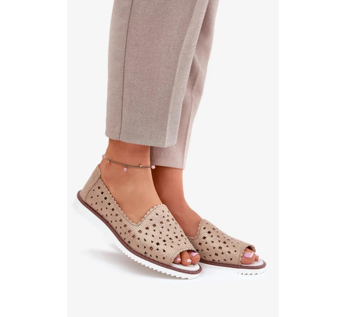 Dámske kožené perforované baleríny s otvorenou špičkou S.Barski - zlaté