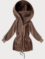 Hnedá bunda z alpaky s vreckami (W010#)