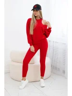 3-dielny set mikina + top + legíny červená