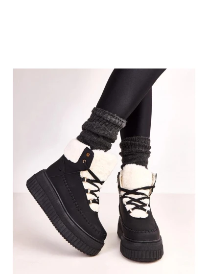 Dámske zimné topánky s kožúškom ZH15 Black with white - Next Step
