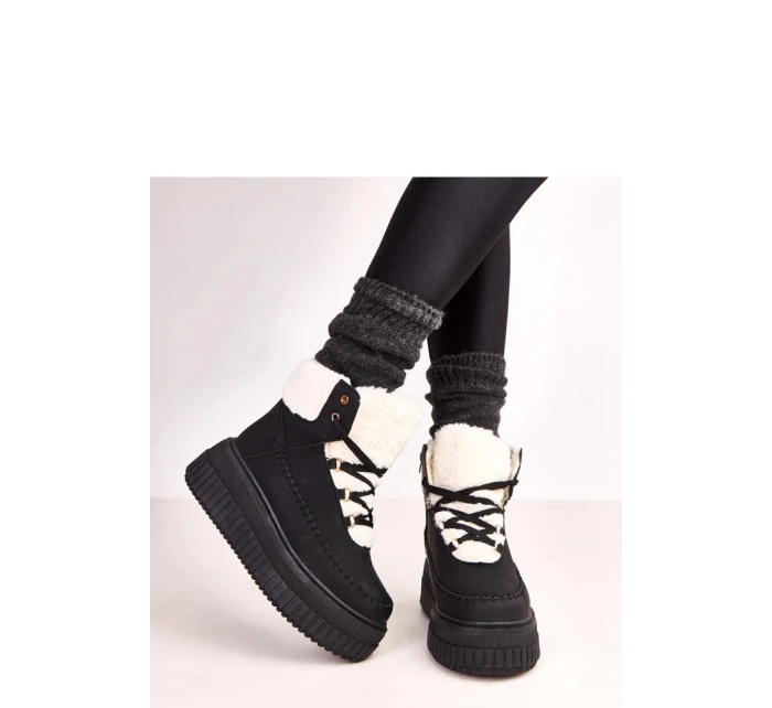 Dámske zimné topánky s kožúškom ZH15 Black with white - Next Step