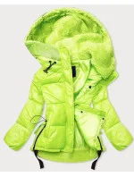 Neónovo žltá dámska krátka zimná bunda s kapucňou (JIN211)