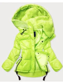 Neónovo žltá dámska krátka zimná bunda s kapucňou (JIN211)