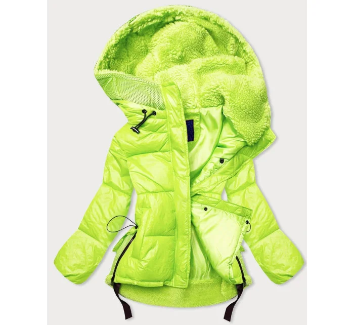 Neónovo žltá dámska krátka zimná bunda s kapucňou (JIN211)