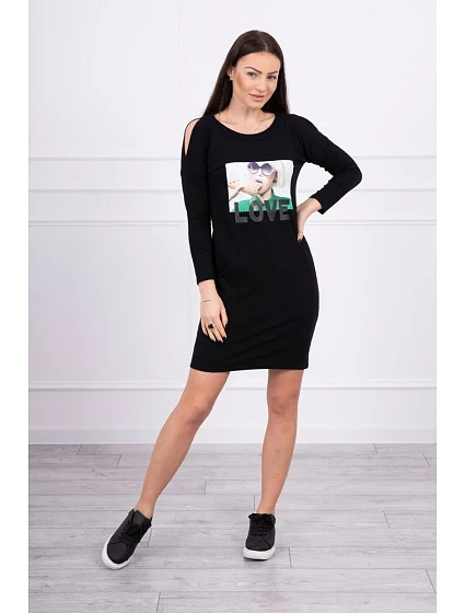 Šaty s potiskem model 18744034 černé - K-Fashion