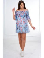 Španielske šaty s kvetinovým motívom modrej