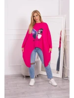 Oversize blúzka s potlačou fuchsiová