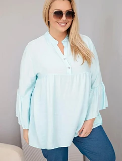 Dámská viskózová halenka ve velikosti Plus Size s volánkovým rukávem a výstřihem do V mentolová