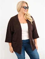 Dámský svetr Plus Size s kapsami bez zapínání hnědý Dámský svetr Plus Size s kapsami bez zapínání hnědý