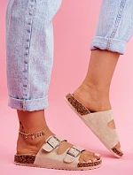 Damskie Klapki Na Korku Z Klamrami Beżowe Si Senor