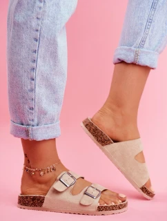 Damskie Klapki Na Korku Z Klamrami Beżowe Si Senor