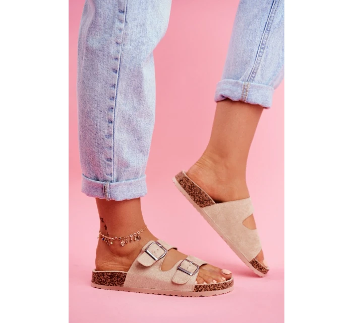 Damskie Klapki Na Korku Z Klamrami Beżowe Si Senor