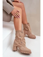 Zdobené Boty S Svrškem Na Podpatku Béžové model 21679294 - Boto