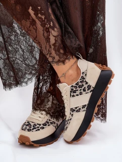 Zamszowe Sneakersy Damskie Na Platformie Panterka Vinceza 66793 Beżowe