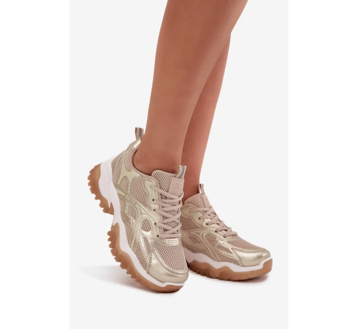 Buty Sportowe Sneakersy Damskie Big Star SS274014 HI-POLY SYSTEM Beżowo-Złote Buty Sportowe Sneakersy Damskie Big Star SS274014 HI-POLY SYSTEM Beżowo-Złote
