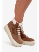 Zamszowe Śniegowce Damskie Z Kożuszkiem Na Platformie Vinceza 95354 Camel