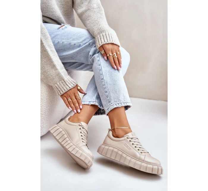 Ocieplane Sneakersy Damskie Big Star MM274618 Beżowe Ocieplane Sneakersy Damskie Big Star MM274618 Beżowe