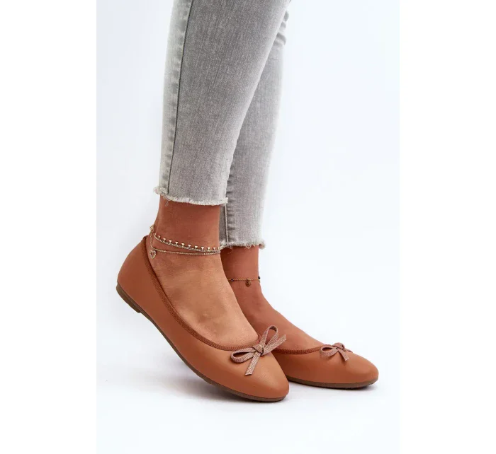 Ekologické kožené baletné topánky s mašľou Camel Sandelal