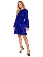 Šaty áčkového strihu s biskupskými rukávmi M715 kráľovsky modré - MOE