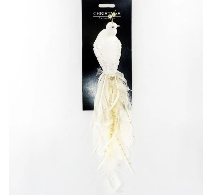 OZDOBNÝ VTÁČIK NA KLIPE 38CM BIELY A ZLATÝ