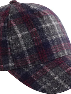 Beechfield B 625 5-panelová čiapka s kšiltom „Wool Blend Check“ 53.0625 tmavomodrá kockovaná