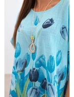 Dámská bavlněná košile s květinovým vzorem modrý Dámská bavlněná košile s květinovým vzorem modrý