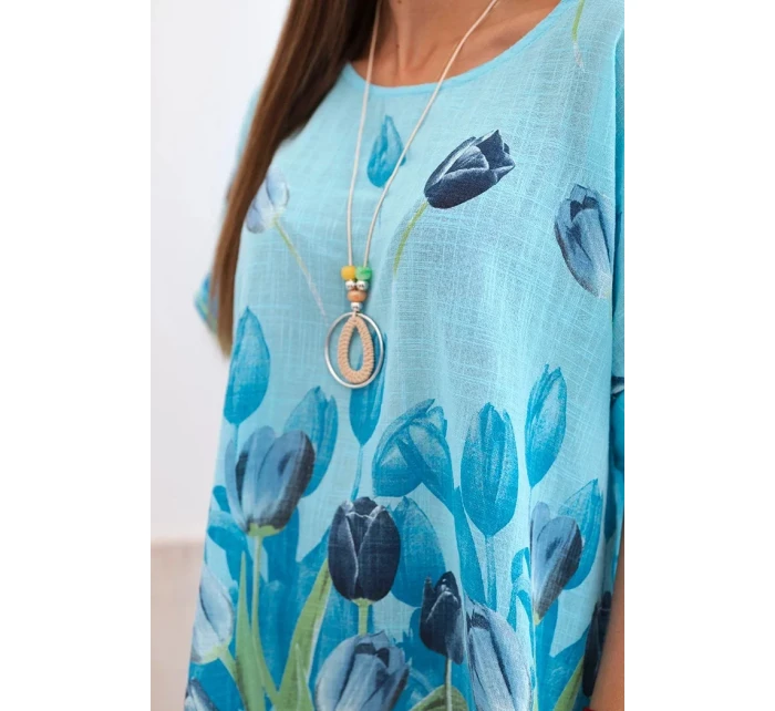 Dámská bavlněná košile s květinovým vzorem modrý Dámská bavlněná košile s květinovým vzorem modrý