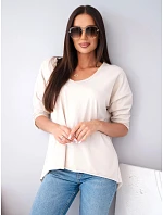 Dámská bavlněná oversized halenka s výstřihem do V a prodlouženým zadním dílem béžová