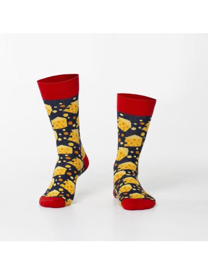 Tmavomodré a žlté pánske ponožky so syrom