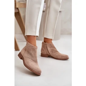 Dámské Kotníkové Boty Na Plochém Podpatku Ažurové Béžové S.Barski Dámské Kotníkové Boty Na Plochém Podpatku Ažurové Béžové S.Barski