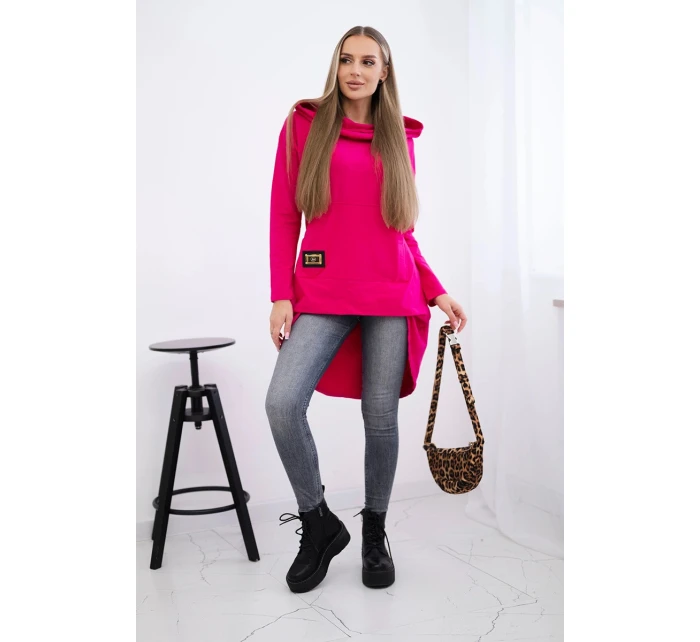 Mikina s dlhým chrbtom a kapucňou fuchsiová Mikina s dlhým chrbtom a kapucňou fuchsiová