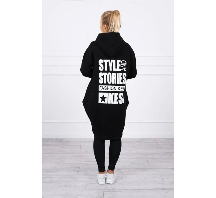 Zateplená mikina s dlouhými zády a kapucí černá