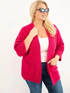 Dámsky sveter vo veľkosti Plus Size s vreckami bez zapínania, fuchsiová farba