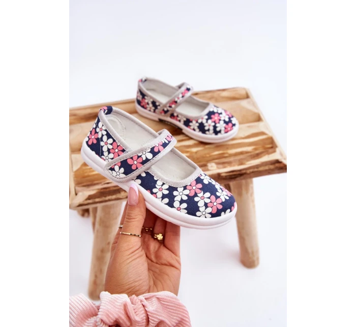 Dziecięce Baleriny W Kwiatuszki Granatowo-Szare Noah Dziecięce Baleriny W Kwiatuszki Granatowo-Szare Noah