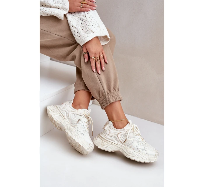 Sneakersy Damskie Z Przetarciami Na Platformie Beżowe Seladwen Sneakersy Damskie Z Przetarciami Na Platformie Beżowe Seladwen