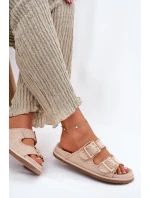 Klapki Damskie Z Klamrami I Ozdobnym Obszyciem Beżowe Visley Klapki Damskie Z Klamrami I Ozdobnym Obszyciem Beżowe Visley