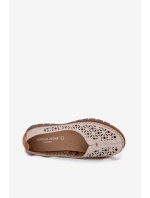 Dámské krajkové baleríny z přírodní kůže model 22026502 šedé - SERGIO LEONE