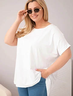 Dámská halenka Plus Size bavlněná s krátkým rukávem bílá